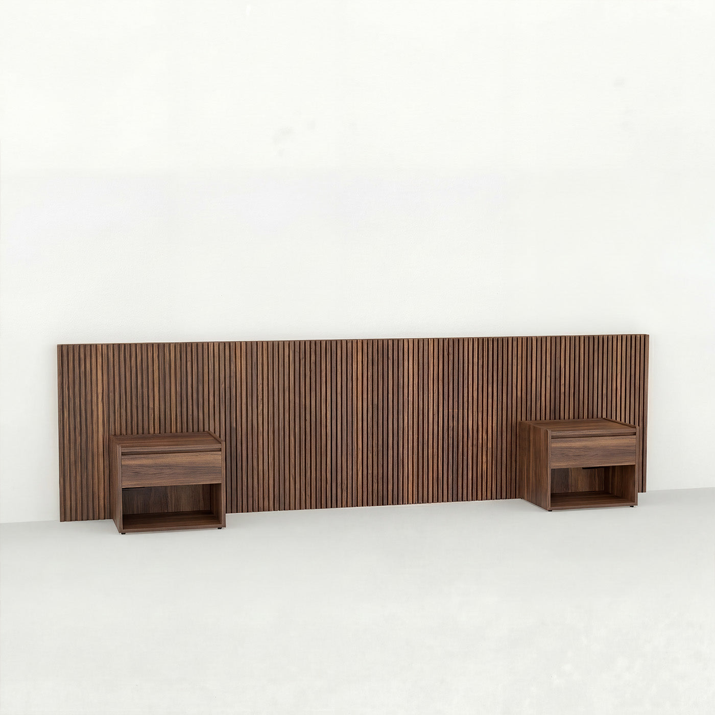 Stoa headboard · Walnut, Standard bedside table - 140 cm bed