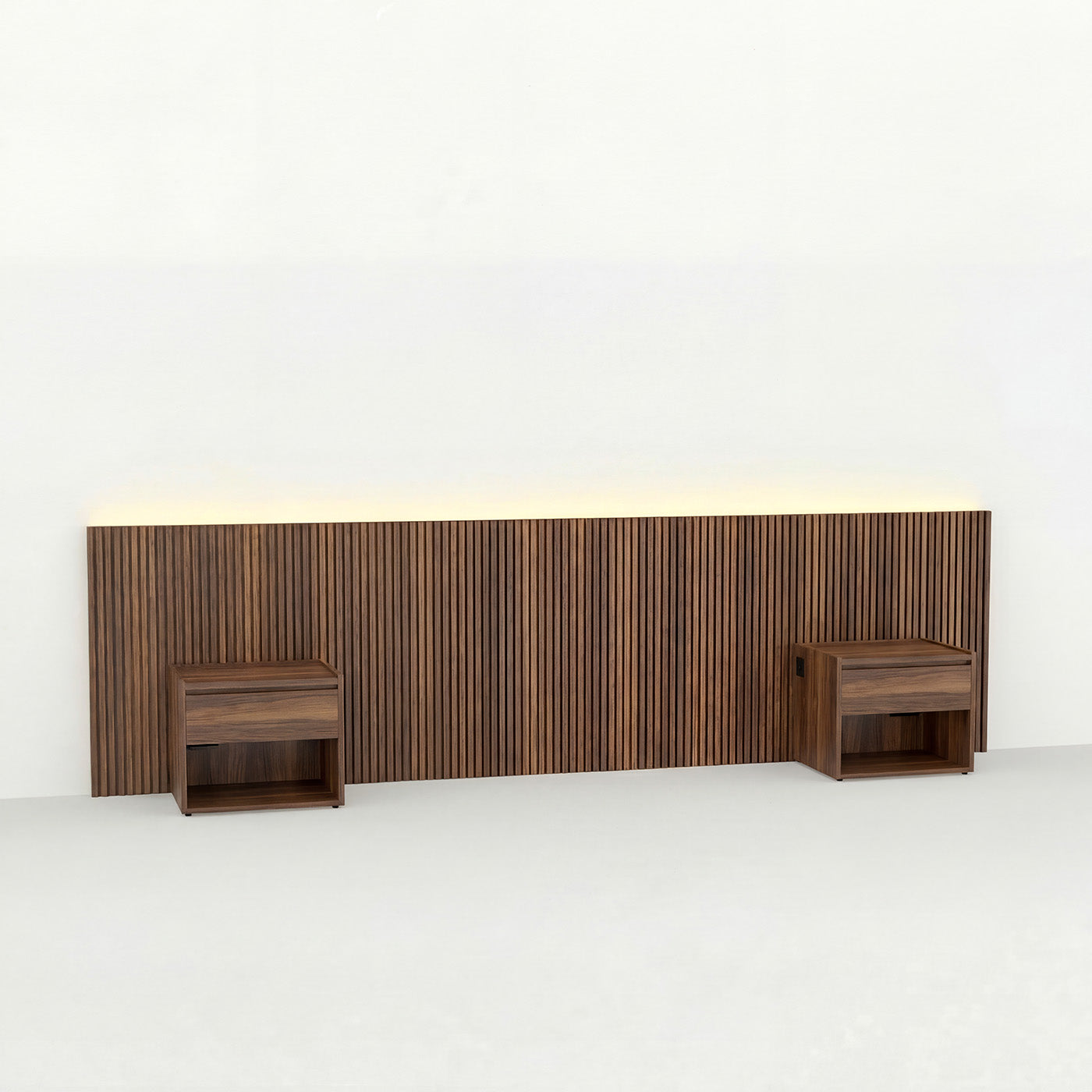 Stoa headboard · Walnut, Standard bedside table - 140 cm bed