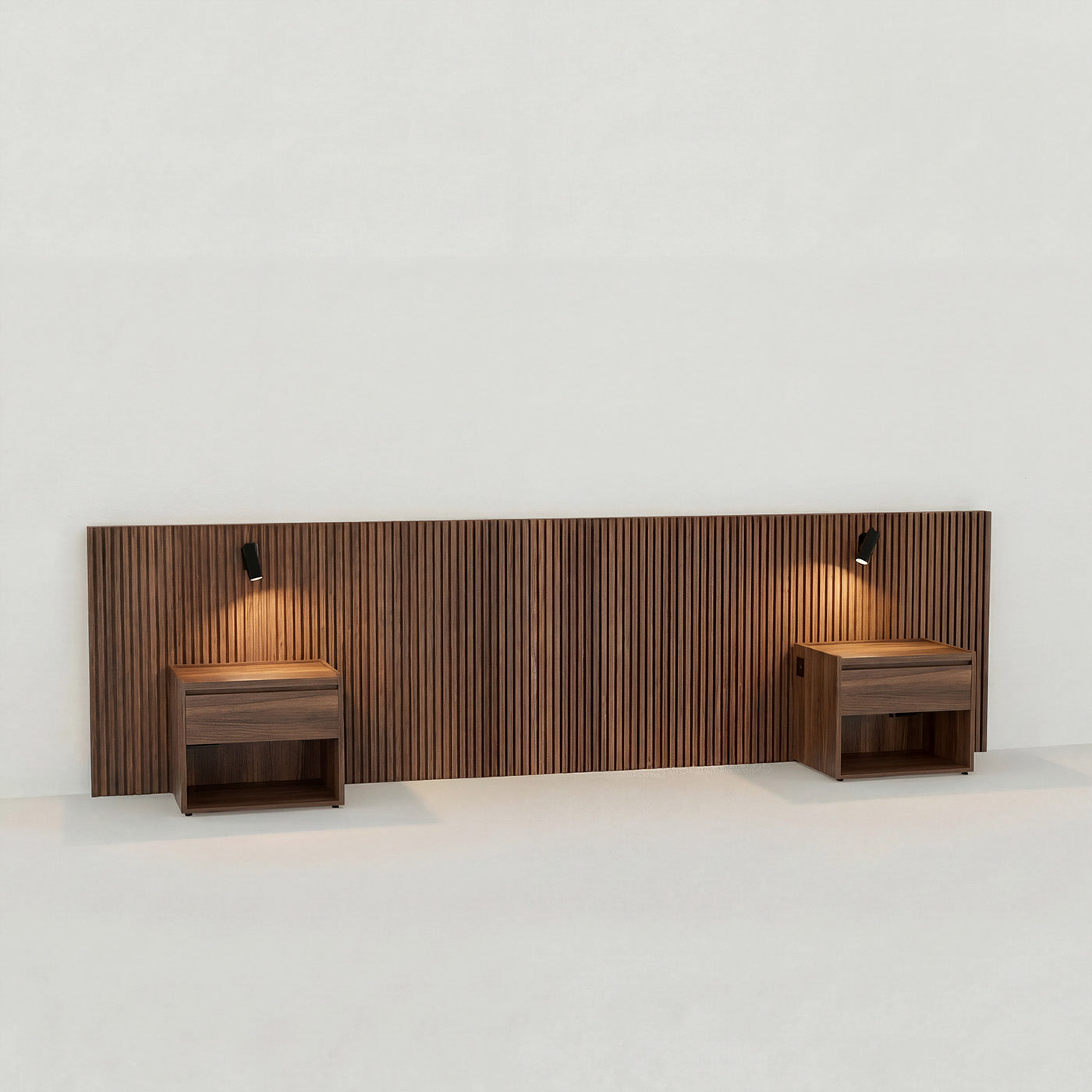 Stoa headboard · Walnut, Standard bedside table - 140 cm bed
