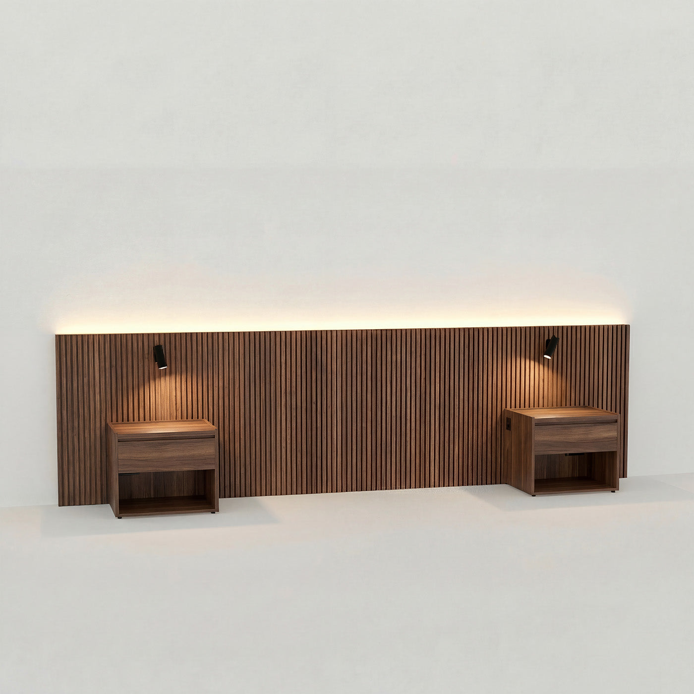 Stoa headboard · Walnut, Standard bedside table - 140 cm bed